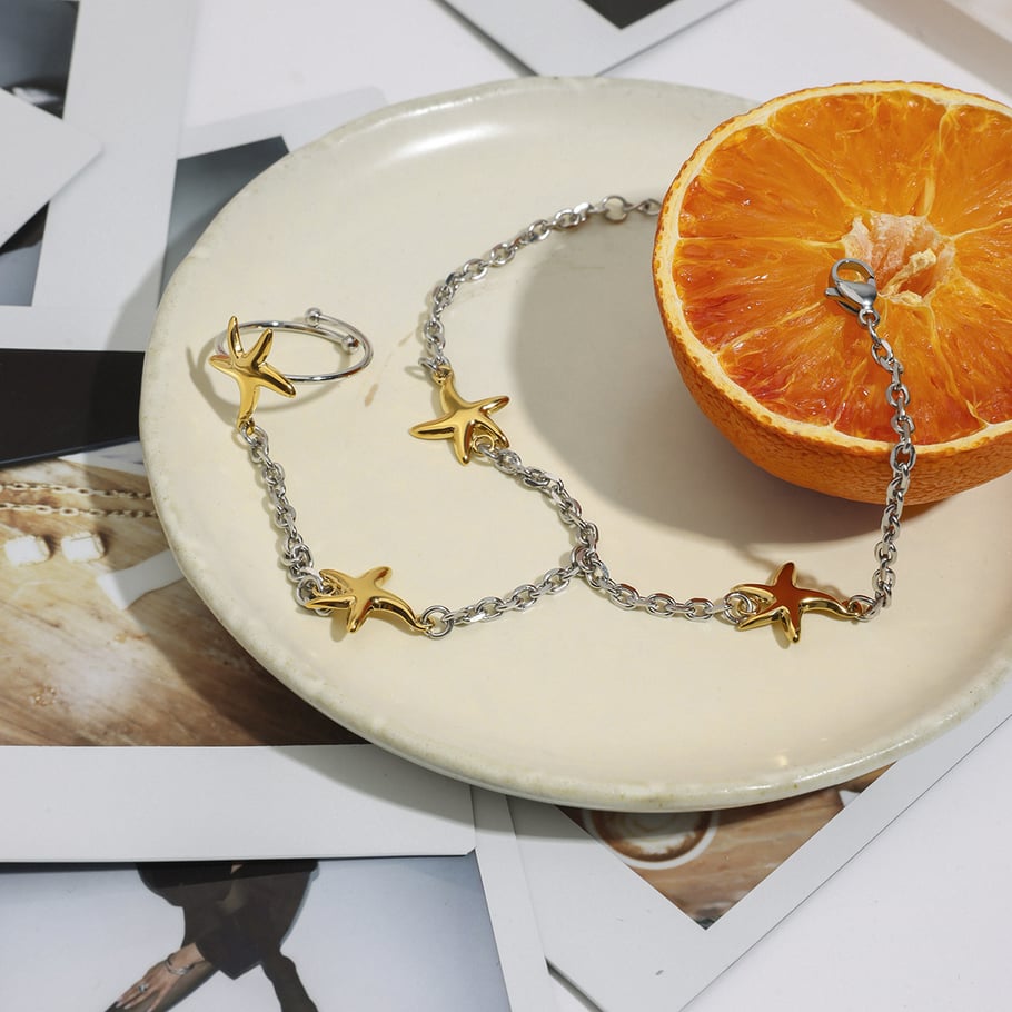 Ins Style Seestern Edelstahl Gold Farbe Charm Armbänder Bild5