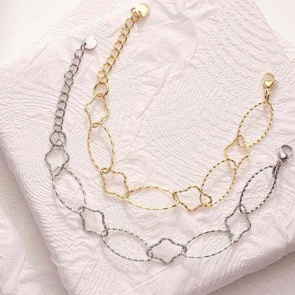 Sophisticated Oval Stainless Steel Gold Color Women's Charm Bracelets