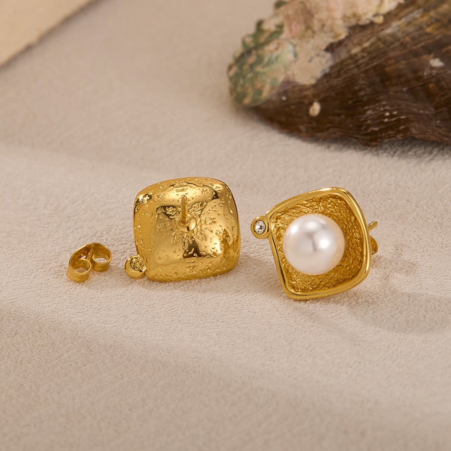 1 Paar Simple Series Tägliche geometrische Edelstahl Goldfarbene Damen-Ohrstecker Bild7