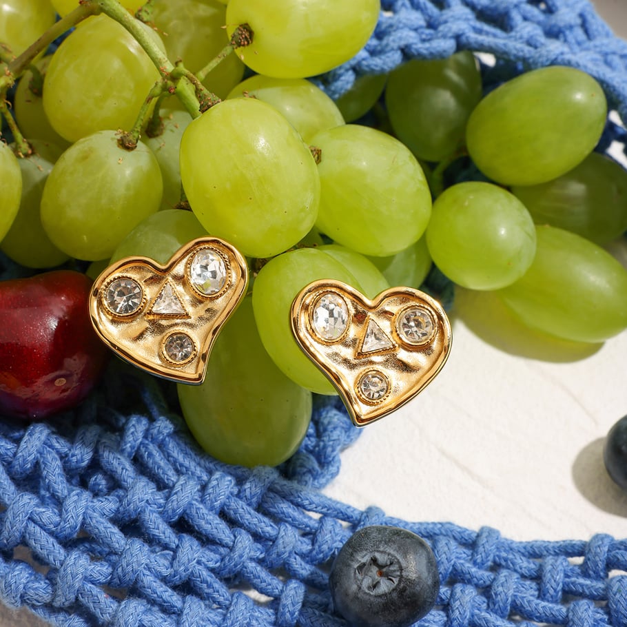 Retro Heart Stainless Steel Gold Color Stud Earrings h5Picture6