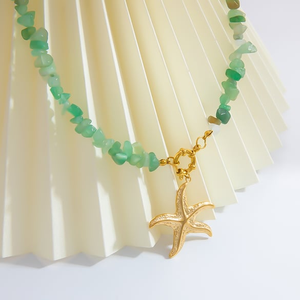 Collane con ciondolo a forma di stella marina in acciaio inossidabile color oro e pietra naturale da donna
