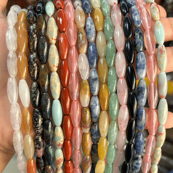 1 chaîne de perles ovales classiques en pierres naturelles (DM : 6 x 16 mm) 2