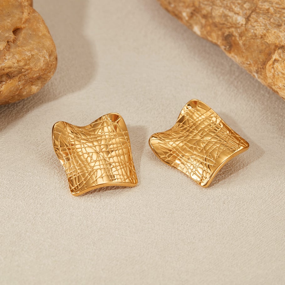 1 Paar Simple Series Tägliche geometrische Edelstahl Goldfarbene Damen-Ohrstecker Bild3