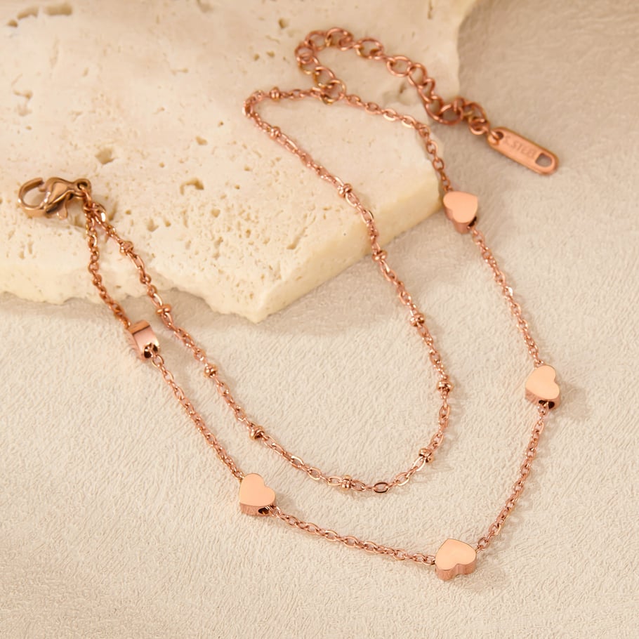 Bracelet chaîne en acier inoxydable pour femme, série Simple, motif cœur simple, 1 pièce Image4