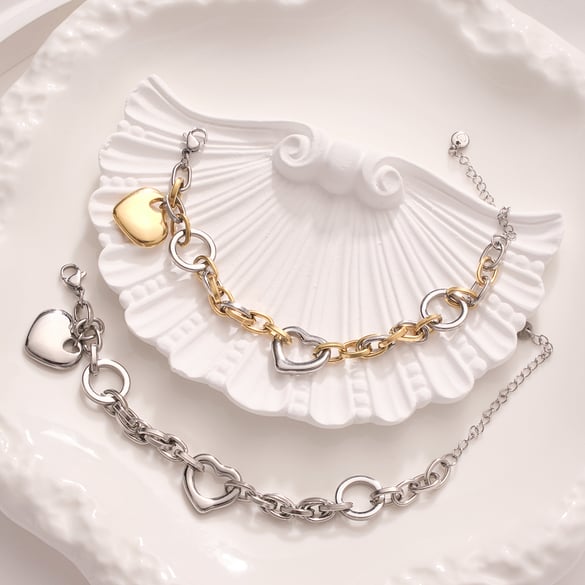 Braccialetti con ciondolo da donna in acciaio inossidabile color oro con cuore radioso