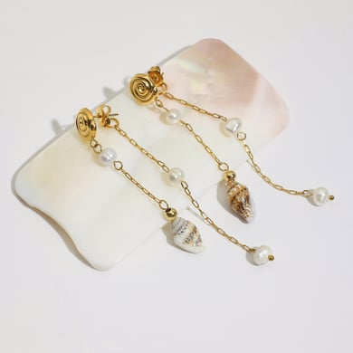Oceanic Stainless Steel  Gold Color Shell Dangle Earrings h5 Picture4
