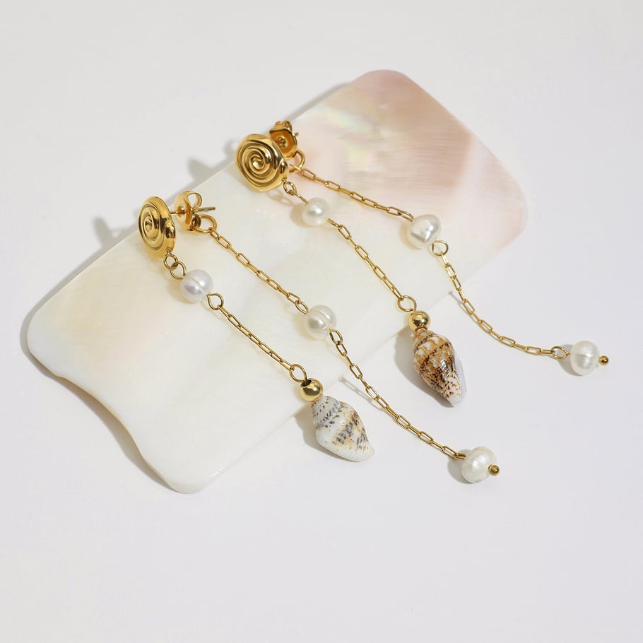 Oceanic Stainless Steel  Gold Color Shell Dangle Earrings Picture4