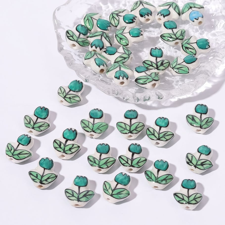 1 pieza de cuentas de cerámica de la serie verde para joyería DIY 