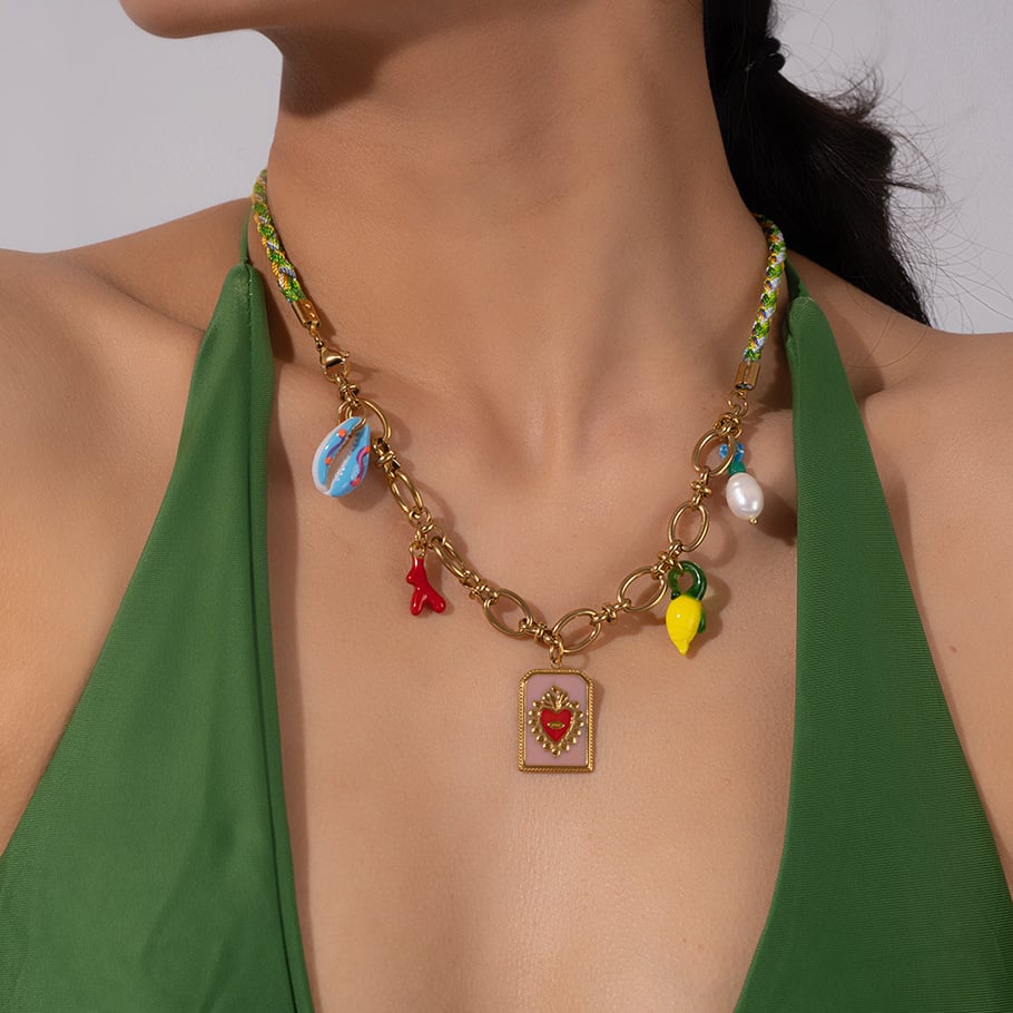 Colorful Oil-spot Glazing Conch Stainless Steel Women's Pendant Necklaces Picture6