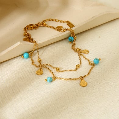 1 Paar einfache Serie Bohemian Turtle Edelstahl Gold Farbe künstliche Edelstein Fußkettchen h5 Bild3