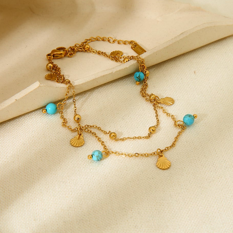 1 Paar einfache Serie Bohemian Turtle Edelstahl Gold Farbe künstliche Edelstein Fußkettchen Bild3