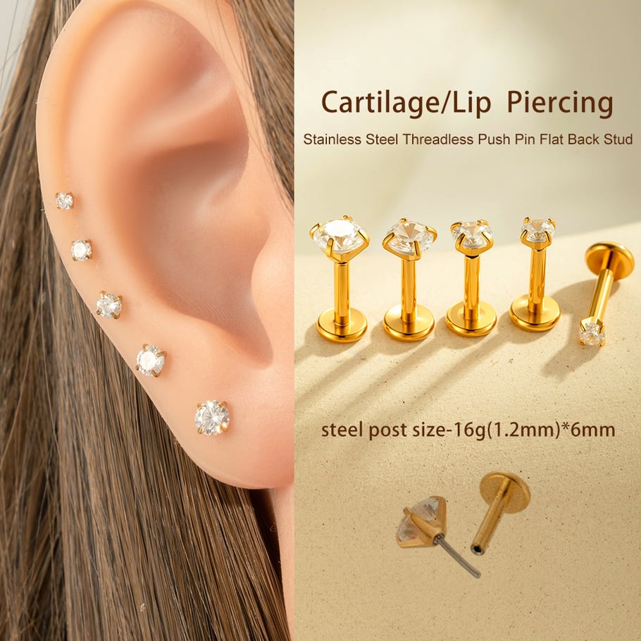 1 Pair Simple Series Simple Geometric Titanium Steel   Gold Color  Zircon Women's Piercings Earrings Picture3