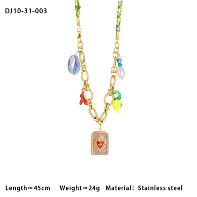 Bunte Ölfleck-Glasur Conch Edelstahl Damen Anhänger Halsketten h5 Bild2