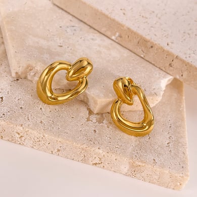 1 paio di orecchini a bottone da donna in acciaio inossidabile color oro, serie semplice, adatti a tutti i giorni h5 Immagine7