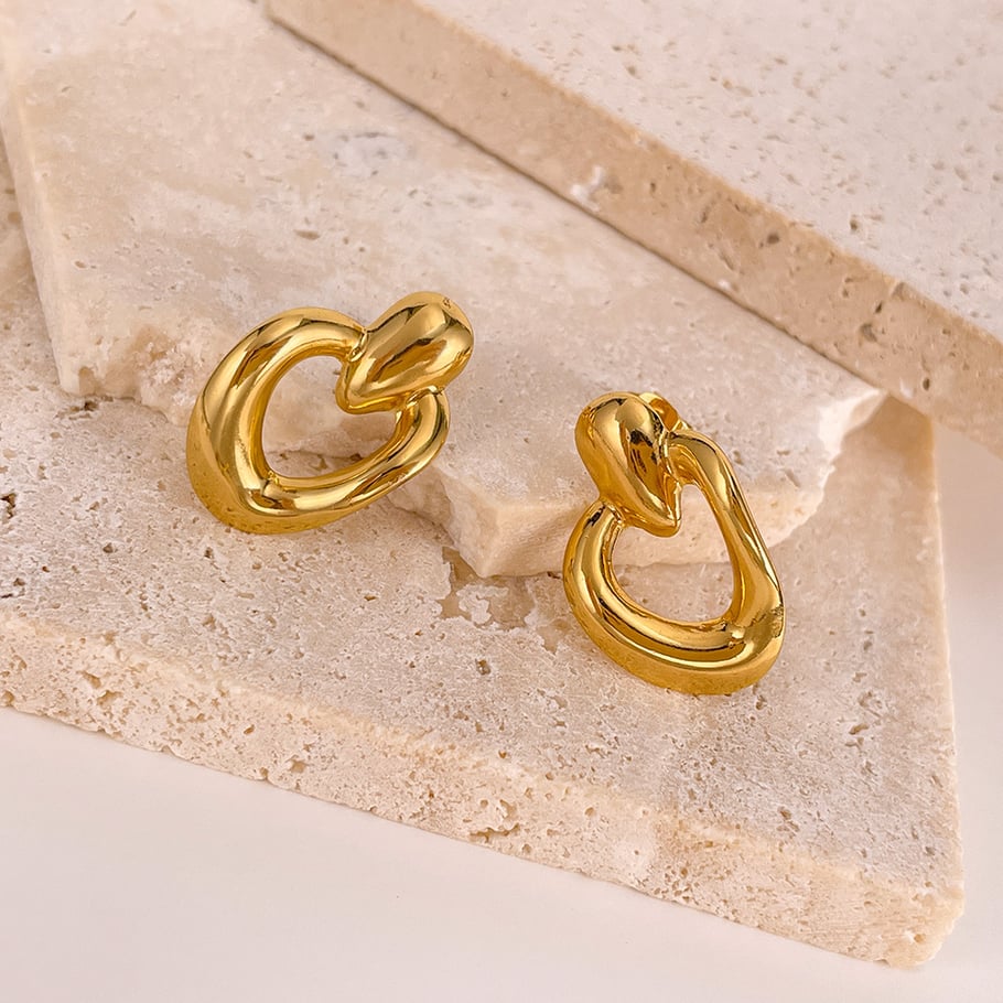 1 paio di orecchini a bottone da donna in acciaio inossidabile color oro, serie semplice, adatti a tutti i giorni Immagine7