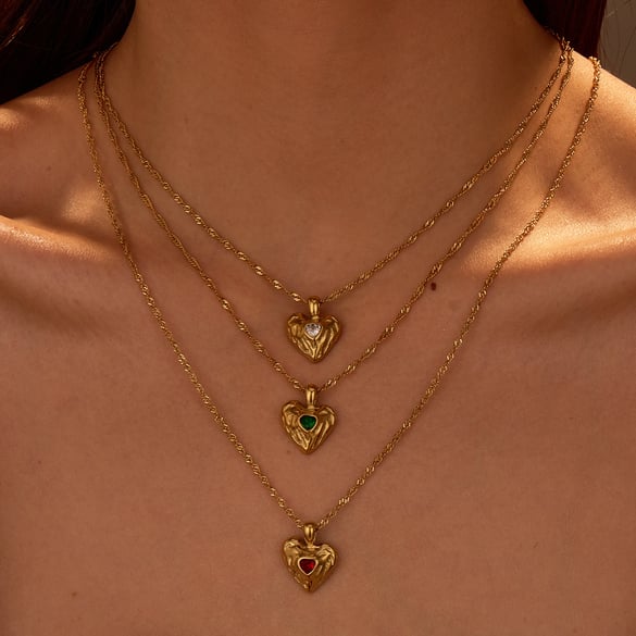 1 par de collares colgantes de acero inoxidable dorados con forma de corazón para mujer, serie simple y diaria
