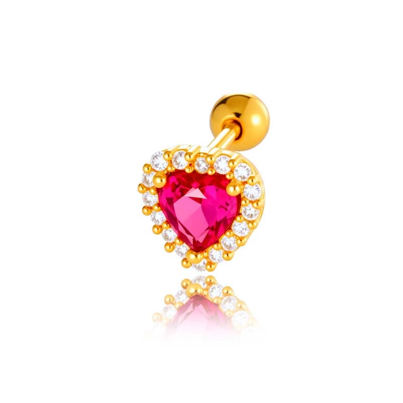 1 Pair Simple Series Simple Heart Copper   Gold Color  Zircon Women's Piercings Earrings 