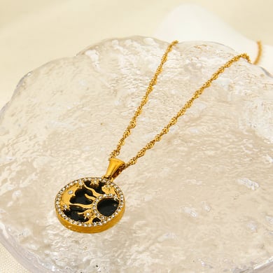 Luxuriöse Halsketten mit Mondanhänger aus Edelstahl in Goldfarbe h5 Bild3