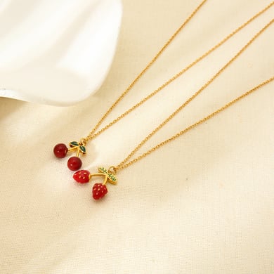 Romantic Series Sweet Cherry Stainless Steel  Gold Color  Women's Pendant Necklaces h5 Picture2