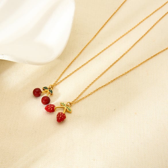 Colliers à pendentif pour femme en acier inoxydable couleur or, série romantique, motif cerise douce