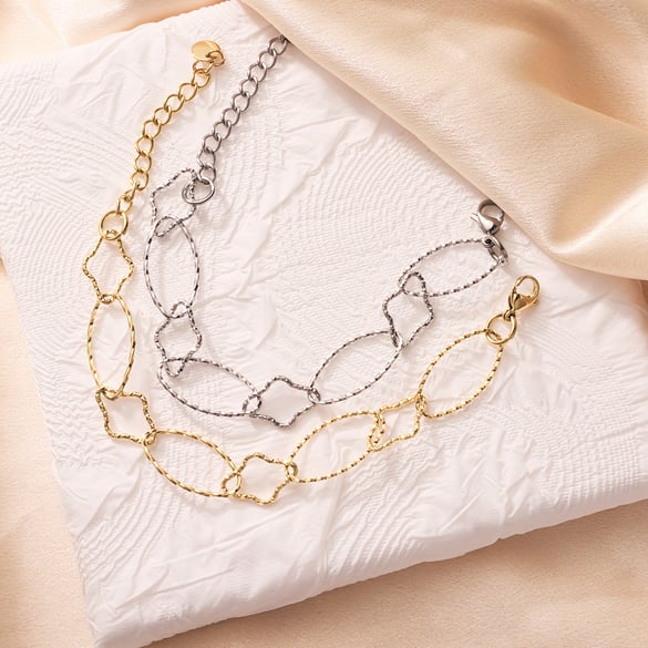 Sophisticated Oval Stainless Steel Gold Color Women's Charm Bracelets 2