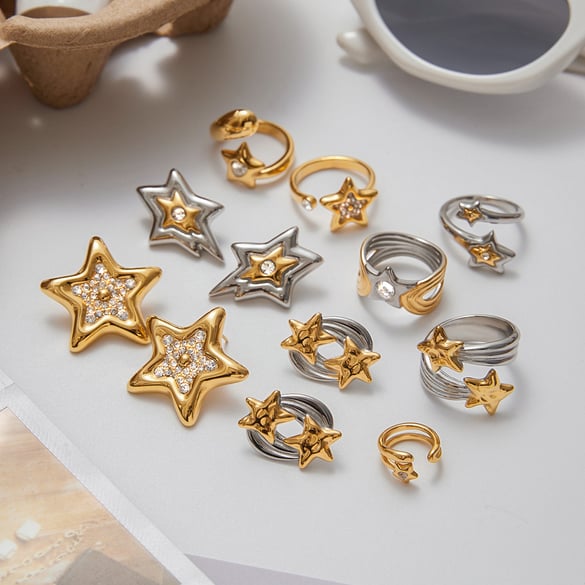 Ins Style Star Stainless Steel Gold Color Earring Sets