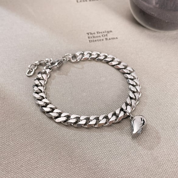 Bracelet simple en acier inoxydable pour couple, 1 pièce, motif cœur, série quotidienne 2