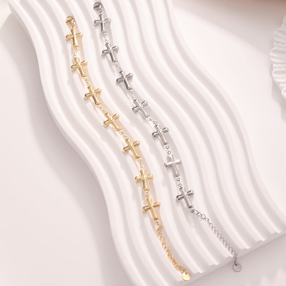 Modern Cross Stainless Steel Gold Color Women's Charm Bracelets Picture3