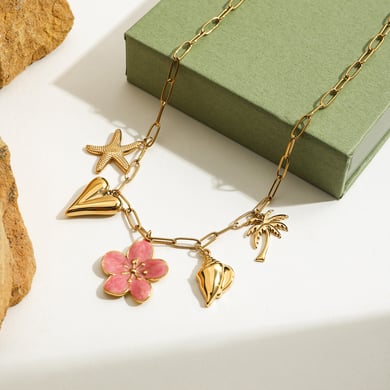 Süße Blume Edelstahl Gold Farbe Anhänger Halsketten h5 Bild4