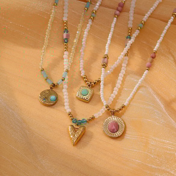 Retro Beaded Heart - shaped Stainless Steel Women's Necklaces 2