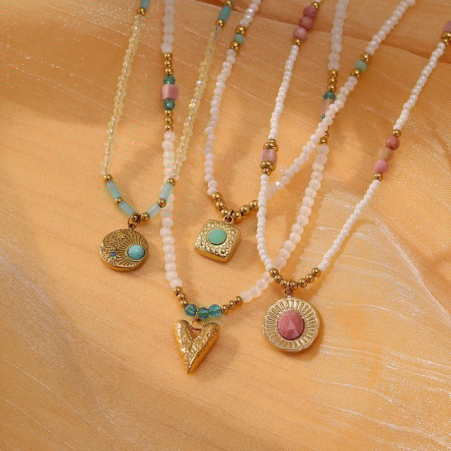 Retro Beaded Heart - shaped Stainless Steel Women's Necklaces Picture2