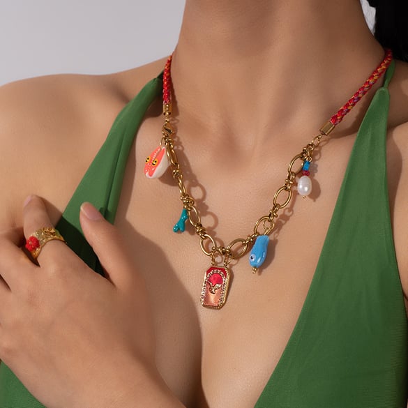 Colorful Oil-spot Glazing Conch Stainless Steel Women's Pendant Necklaces