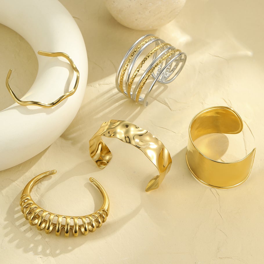 Pulseras de acero inoxidable geométricas de lujo para mujer Imagen3