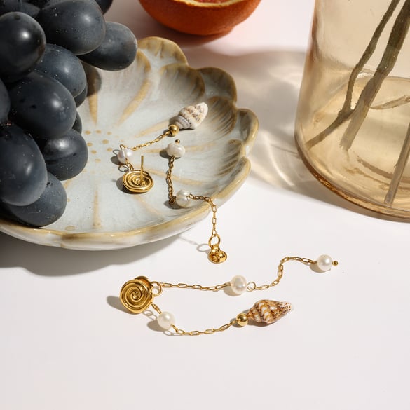 Oceanic Stainless Steel  Gold Color Shell Dangle Earrings 2