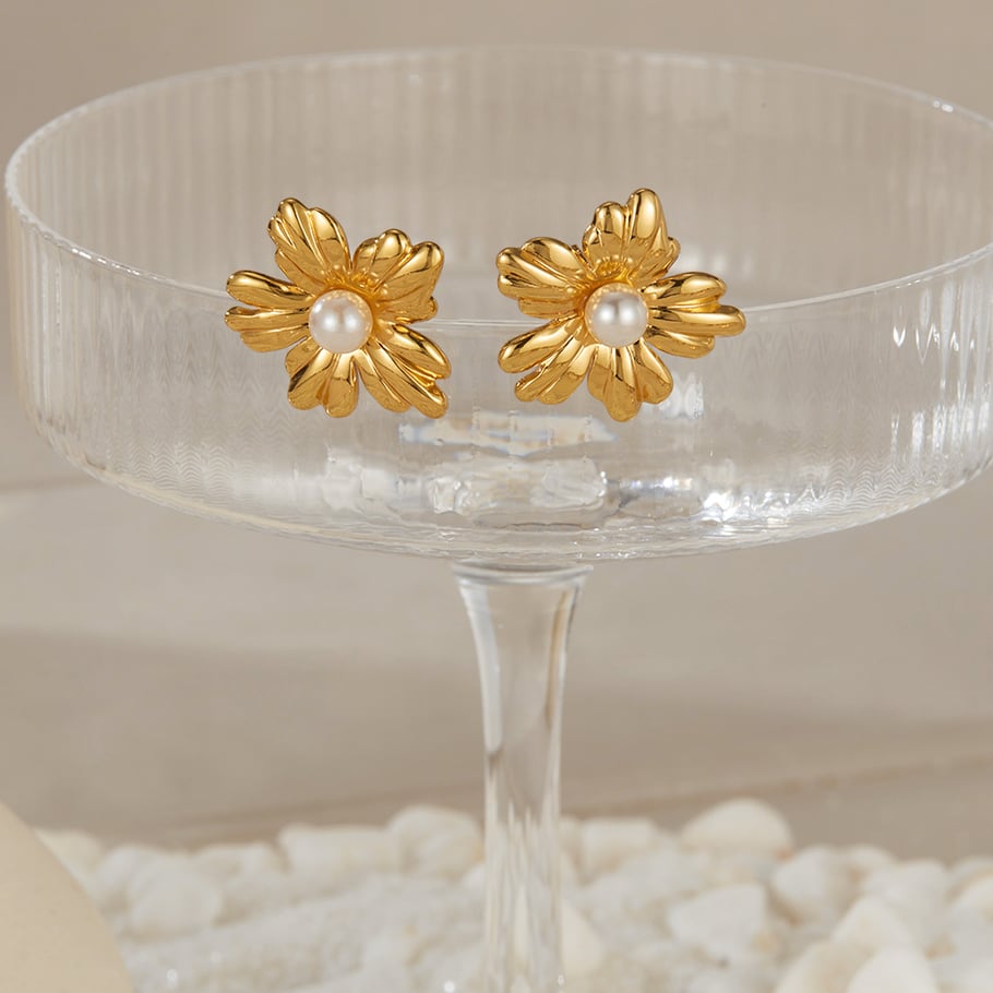 1 Pair Simple Series Daily Plant Stainless Steel Gold Color Women's Stud Earrings h5Picture6