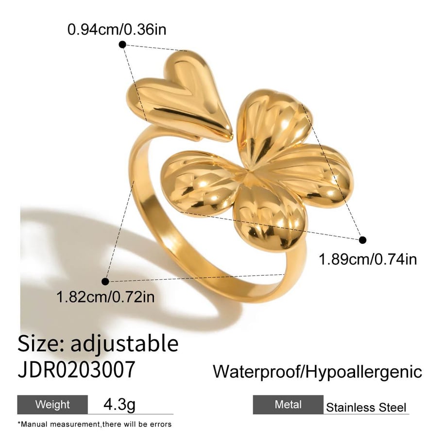 Retro Clover Stainless Steel  Gold Color Statement Ring Picture2