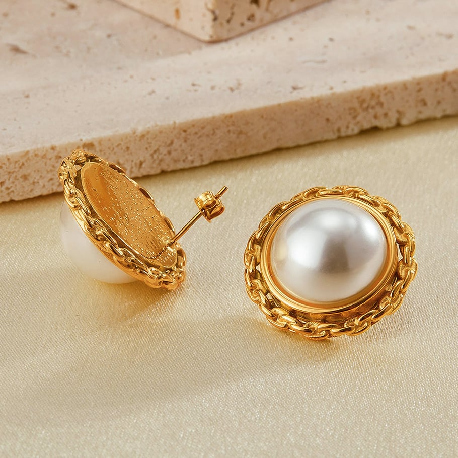 1 paio di orecchini a bottone da donna in acciaio inossidabile color oro, con motivo geometrico, semplici e quotidiani Immagine7