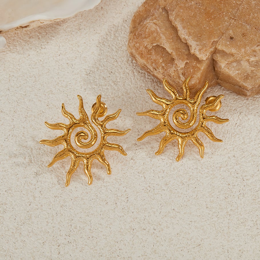 1 paio di orecchini a bottone da donna in acciaio inossidabile color oro, con motivo geometrico, semplici e quotidiani Immagine5