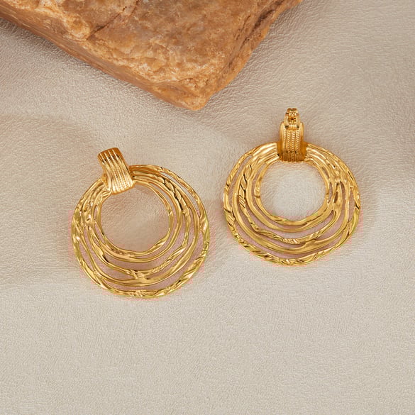 1 paire de boucles d&#39;oreilles à tige géométriques en acier inoxydable couleur or pour femme, série Simple