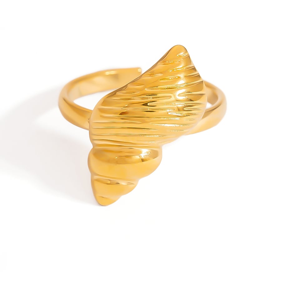 Bague pour femme en acier inoxydable doré, motif étoile de mer et fleur, série Ocean 