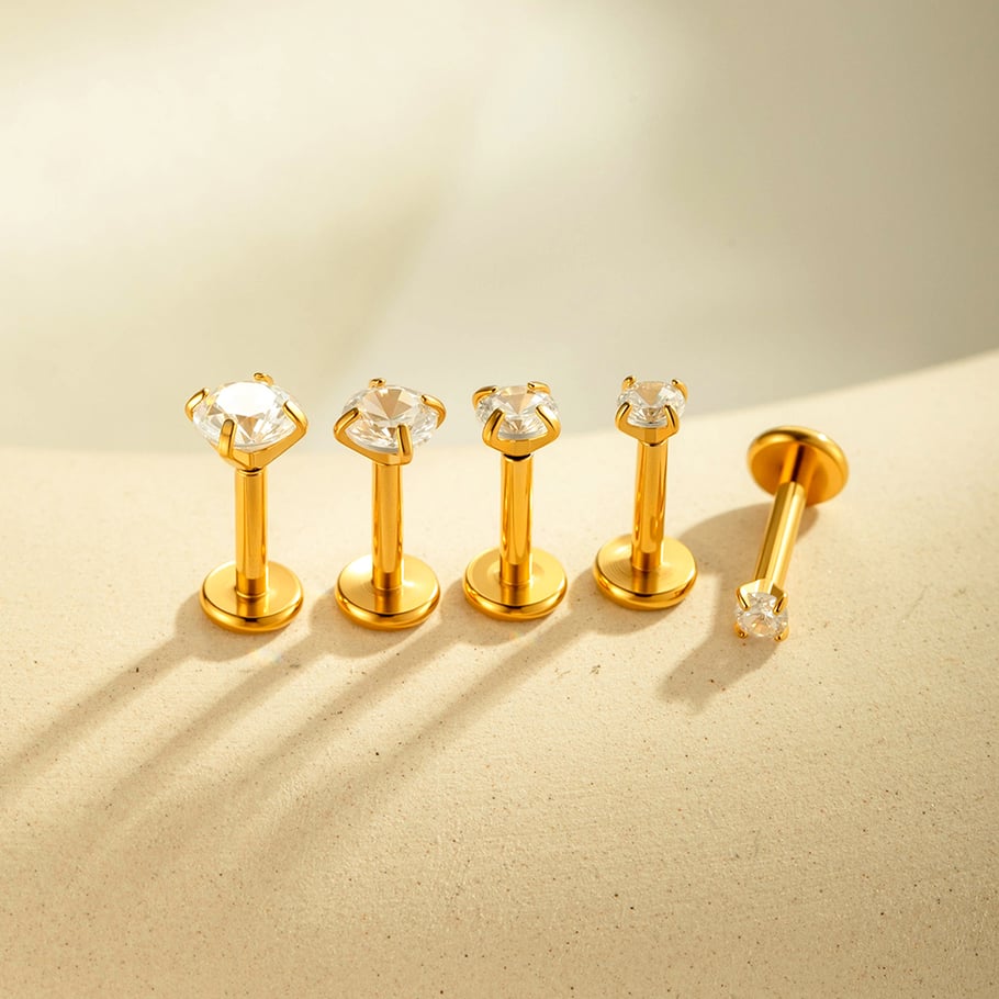 1 Pair Simple Series Simple Geometric Titanium Steel   Gold Color  Zircon Women's Piercings Earrings Picture5