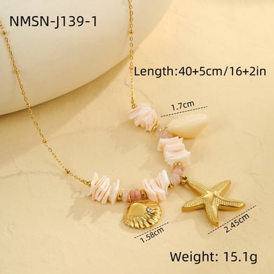 Collar con colgante de estrella de mar y concha de diseño creativo en color dorado para mujer h5 Imagen2