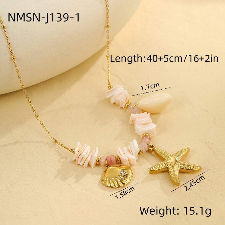 Collar con colgante de estrella de mar y concha de diseño creativo en color dorado para mujer Imagen2