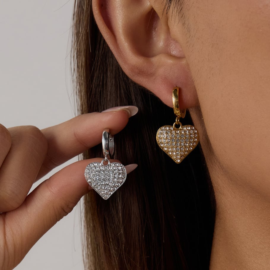 Luxurious Heart Stainless Steel Gold Color Drop Earrings Picture4
