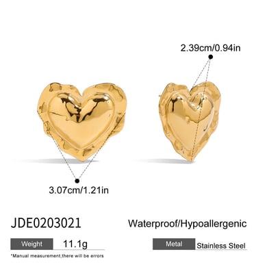 Pendientes de botón de acero inoxidable dorado con forma de corazón retro h5 Imagen2