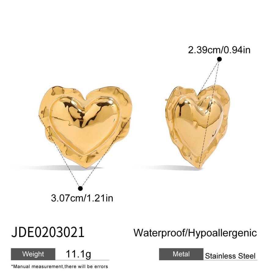 Pendientes de botón de acero inoxidable dorado con forma de corazón retro Imagen2