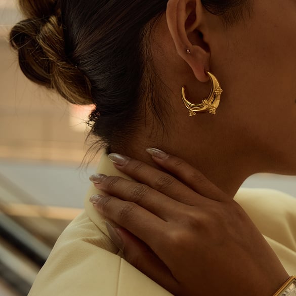 Retro Moon Stainless Steel Gold Color Hoop Earrings