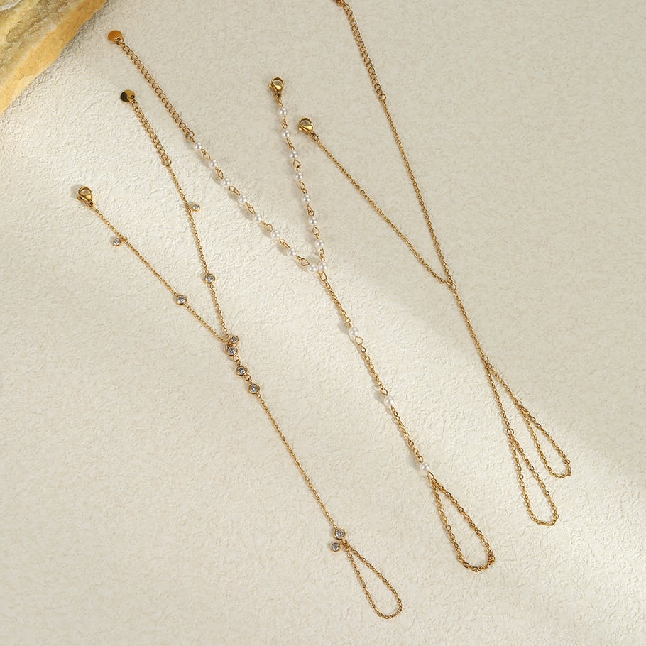 1 Paar einfache Serie elegante Kette Edelstahl Gold Farbe Damen Kettenarmbänder h5Bild2