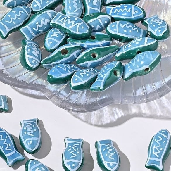 1 pieza de cuentas de cerámica de la serie azul para joyería DIY