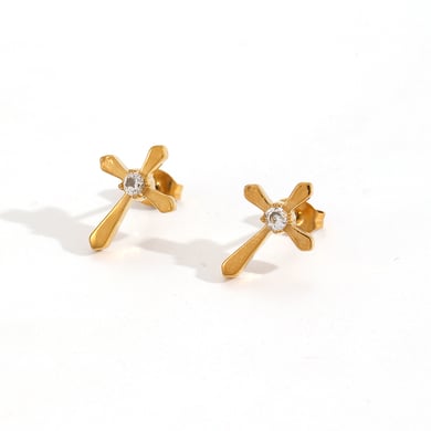 Ohrstecker mit Kreuz aus Edelstahl in Goldfarbe h5 